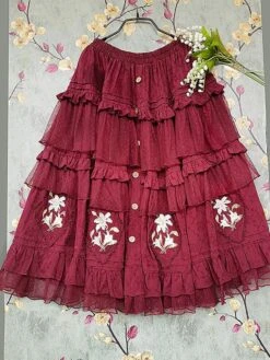 Classical Lolita Dress Cotton Embroidered Sleeveless Lolita Dresses Burgundy -AYA Cosplay Shop 202211171106504477317