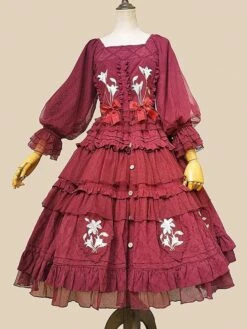 Classical Lolita Dress Cotton Embroidered Sleeveless Lolita Dresses Burgundy -AYA Cosplay Shop 202211171106508047730