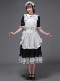 Black Retro Costumes Women's Ruffles Marie Antoinette Costume Polyester Tunic Headwear Dress Vintage Party Prom Dress