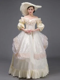 Champagne Retro Costumes Ruffles Marie Antoinette Costume Polyester Dress Women's Vintage Tunic Vintage Clothing
