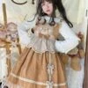 Sweet Lolita Dress Corduroy Sleeveless Ruffles Jumper Skirt Dress -AYA Cosplay Shop 202211171803024234540