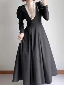 Classical Lolita Dress Polyester Ruffles Lolita Dresses Long Sleeves Classic Black -AYA Cosplay Shop 202212211902528892117