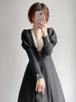Classical Lolita Dress Polyester Ruffles Lolita Dresses Long Sleeves Classic Black -AYA Cosplay Shop 202212211902535566452