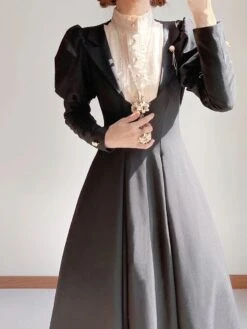 Classical Lolita Dress Polyester Ruffles Lolita Dresses Long Sleeves Classic Black -AYA Cosplay Shop 202212211902542235483