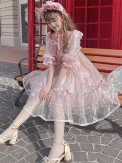 Sweet Lolita Dress Polyester Short Sleeves Hime Dress Sweet Lolita Dress -AYA Cosplay Shop 202212211902571712124