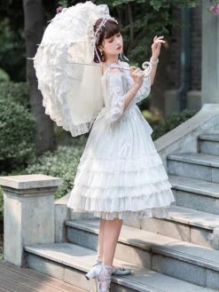 Sweet Lolita Dress Polyester Sleeveless Jumper Lolita Wedding Dress -AYA Cosplay Shop 202301171654467567006