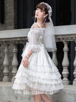 Sweet Lolita Dress Polyester Sleeveless Jumper Lolita Wedding Dress -AYA Cosplay Shop 202301171654470556781