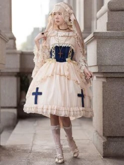 Classical Lolita Dress Chiffon Sleeveless Lolita Dresses Apricot -AYA Cosplay Shop 20230213155646188866