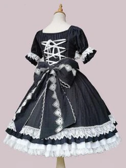 Classical Lolita Dress Cotton Sleeveless Black Lolita Dresses -AYA Cosplay Shop 202302131556587523379