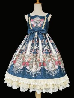 Classical Lolita Dress Chiffon Bows Lolita Dresses Sleeveless Deep Blue