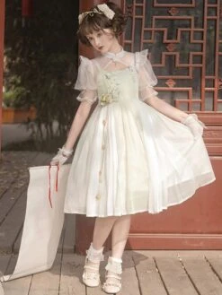 Chinese Style Lolita Dress Ruffles Sleeveless Polyester Sweet Light Green Chinese Style Lolita -AYA Cosplay Shop 202302171555564812505