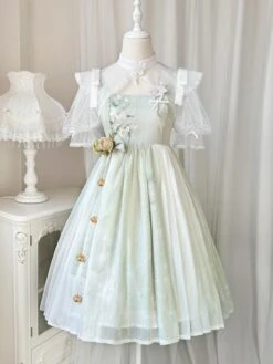 Chinese Style Lolita Dress Ruffles Sleeveless Polyester Sweet Light Green Chinese Style Lolita -AYA Cosplay Shop 202302171555568018487