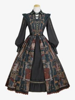 Sweet Lolita Outfits Black Patchwork Long Sleeves Dress