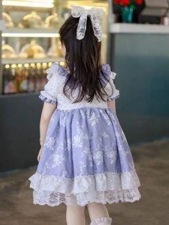 Polyester Daily Casual Lace Short Sleeves Cotton Spring Dress Floral Print ROCOCO Style Purple Kids' Lolita Dresses -AYA Cosplay Shop 202303031130566091283