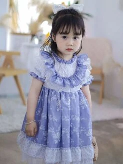 Polyester Daily Casual Lace Short Sleeves Cotton Spring Dress Floral Print ROCOCO Style Purple Kids' Lolita Dresses -AYA Cosplay Shop 202303031130572087772