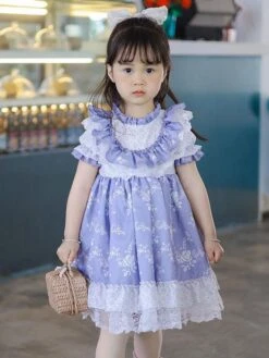 Polyester Daily Casual Lace Short Sleeves Cotton Spring Dress Floral Print ROCOCO Style Purple Kids' Lolita Dresses -AYA Cosplay Shop 20230303113057802398