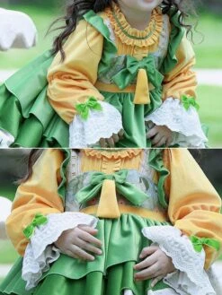 Polyester Tea Party Bows Long Sleeves Cotton Fall Dress ROCOCO Style Green Kids' Lolita Dresses -AYA Cosplay Shop 202303031130585968759