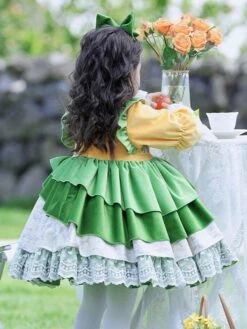 Polyester Tea Party Bows Long Sleeves Cotton Fall Dress ROCOCO Style Green Kids' Lolita Dresses -AYA Cosplay Shop 202303031130589131325