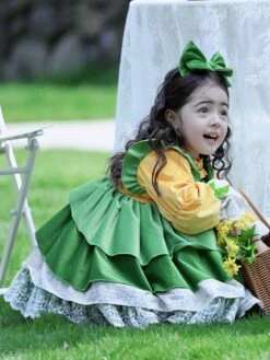 Polyester Tea Party Bows Long Sleeves Cotton Fall Dress ROCOCO Style Green Kids' Lolita Dresses -AYA Cosplay Shop 202303031131000271373