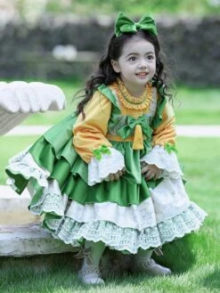 Polyester Tea Party Bows Long Sleeves Cotton Fall Dress ROCOCO Style Green Kids' Lolita Dresses -AYA Cosplay Shop 202303031131005771094