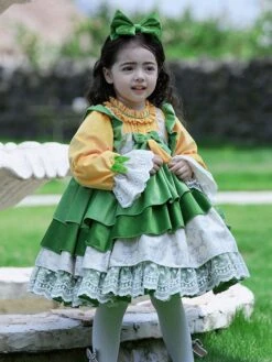 Polyester Tea Party Bows Long Sleeves Cotton Fall Dress ROCOCO Style Green Kids' Lolita Dresses