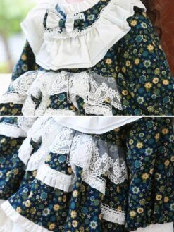 Polyester Daily Casual Ruffles Long Sleeves Cotton Fall Dress Floral Print Sweet Blue Kids' Lolita Dresses -AYA Cosplay Shop 202303031131045453871