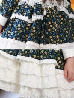 Polyester Daily Casual Ruffles Long Sleeves Cotton Fall Dress Floral Print Sweet Blue Kids' Lolita Dresses -AYA Cosplay Shop 202303031131097986661