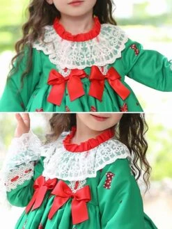 Polyester Daily Casual Bows Long Sleeves Polyester Spring Dress Floral Print ROCOCO Style Green Kids' Lolita Dresses -AYA Cosplay Shop 202303031131101005529