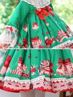 Polyester Daily Casual Bows Long Sleeves Polyester Spring Dress Floral Print ROCOCO Style Green Kids' Lolita Dresses -AYA Cosplay Shop 20230303113112961495