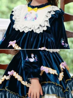 Polyester Daily Casual Lace Long Sleeves Polyester Fall Dress ROCOCO Style Dark Green Kids' Lolita Dresses -AYA Cosplay Shop 202303031131135951059