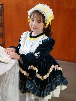 Polyester Daily Casual Lace Long Sleeves Polyester Fall Dress ROCOCO Style Dark Green Kids' Lolita Dresses -AYA Cosplay Shop 20230303113115638837