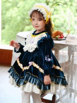 Polyester Daily Casual Lace Long Sleeves Polyester Fall Dress ROCOCO Style Dark Green Kids' Lolita Dresses -AYA Cosplay Shop 202303031131159262310