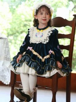 Polyester Daily Casual Lace Long Sleeves Polyester Fall Dress ROCOCO Style Dark Green Kids' Lolita Dresses -AYA Cosplay Shop 202303031131162286881