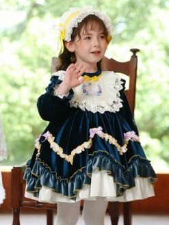 Polyester Daily Casual Lace Long Sleeves Polyester Fall Dress ROCOCO Style Dark Green Kids' Lolita Dresses -AYA Cosplay Shop 202303031131165284845
