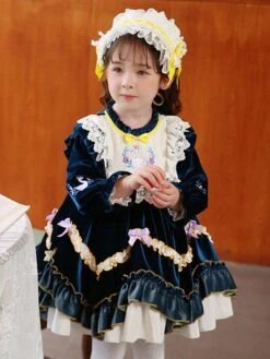 Polyester Daily Casual Lace Long Sleeves Polyester Fall Dress ROCOCO Style Dark Green Kids' Lolita Dresses -AYA Cosplay Shop 202303031131168318799