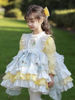 Polyester Daily Casual Lace Long Sleeves Cotton Spring Dress Floral Print Sweet Beige Kids' Lolita Dresses
