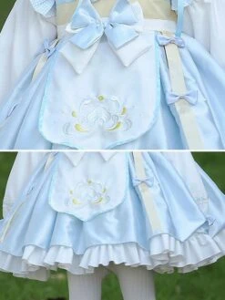 Polyester Daily Casual Bows Long Sleeves Cotton Fall Dress Plaid Chinese Style Light Sky Blue Kids' Lolita Dresses -AYA Cosplay Shop 202303031131219374454