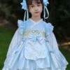 Polyester Daily Casual Bows Long Sleeves Cotton Fall Dress Plaid Chinese Style Light Sky Blue Kids' Lolita Dresses