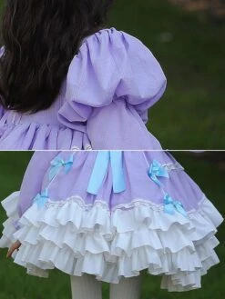 Polyester Tea Party Bows Long Sleeves Cotton Fall Dress Sweet Lavender Kids' Lolita Dresses -AYA Cosplay Shop 202303031131247761745