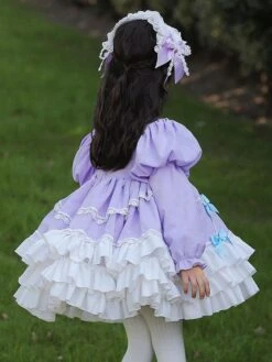 Polyester Tea Party Bows Long Sleeves Cotton Fall Dress Sweet Lavender Kids' Lolita Dresses -AYA Cosplay Shop 202303031131258721878