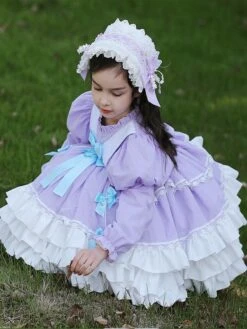 Polyester Tea Party Bows Long Sleeves Cotton Fall Dress Sweet Lavender Kids' Lolita Dresses -AYA Cosplay Shop 202303031131261699904