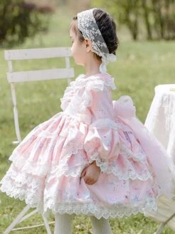 Polyester Daily Casual Lace Long Sleeves Cotton Fall Dress Floral Print ROCOCO Style Pink Kids' Lolita Dresses -AYA Cosplay Shop 202303031131296602531