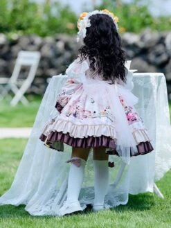 Polyester Daily Casual Ruffles Long Sleeves Cotton Spring Dress Floral Print ROCOCO Style Pink Kids' Lolita Dresses -AYA Cosplay Shop 20230303113131516647