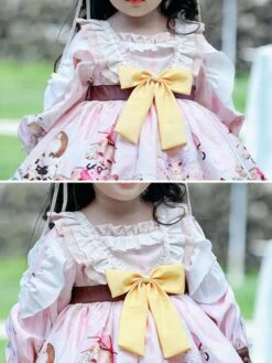 Polyester Daily Casual Ruffles Long Sleeves Cotton Spring Dress Floral Print ROCOCO Style Pink Kids' Lolita Dresses -AYA Cosplay Shop 202303031131318226391