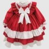 Polyester Daily Casual Bows Long Sleeves Velour Fall Dress ROCOCO Style Red Kids' Lolita Dresses -AYA Cosplay Shop 202303031131325476716