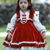 Polyester Daily Casual Ruffles Long Sleeves Polyester Winter Dress Plaid Chinese Style Red Kids' Lolita Dresses -AYA Cosplay Shop 202303031131350496355