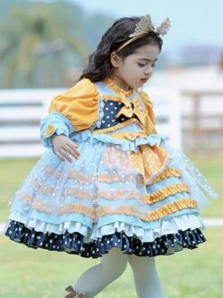Polyester Tea Party Bows Long Sleeves Polyester Spring Dress Hearts Pattern Sweet Yellow Kids' Lolita Dresses -AYA Cosplay Shop 202303031131408509062