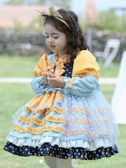 Polyester Tea Party Bows Long Sleeves Polyester Spring Dress Hearts Pattern Sweet Yellow Kids' Lolita Dresses -AYA Cosplay Shop 202303031131411627772
