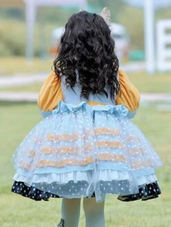 Polyester Tea Party Bows Long Sleeves Polyester Spring Dress Hearts Pattern Sweet Yellow Kids' Lolita Dresses -AYA Cosplay Shop 202303031131417806966