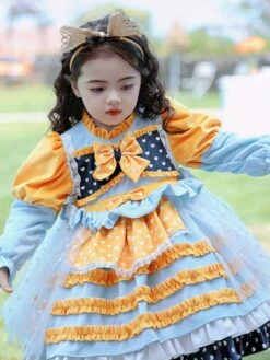 Polyester Tea Party Bows Long Sleeves Polyester Spring Dress Hearts Pattern Sweet Yellow Kids' Lolita Dresses -AYA Cosplay Shop 202303031131420817599